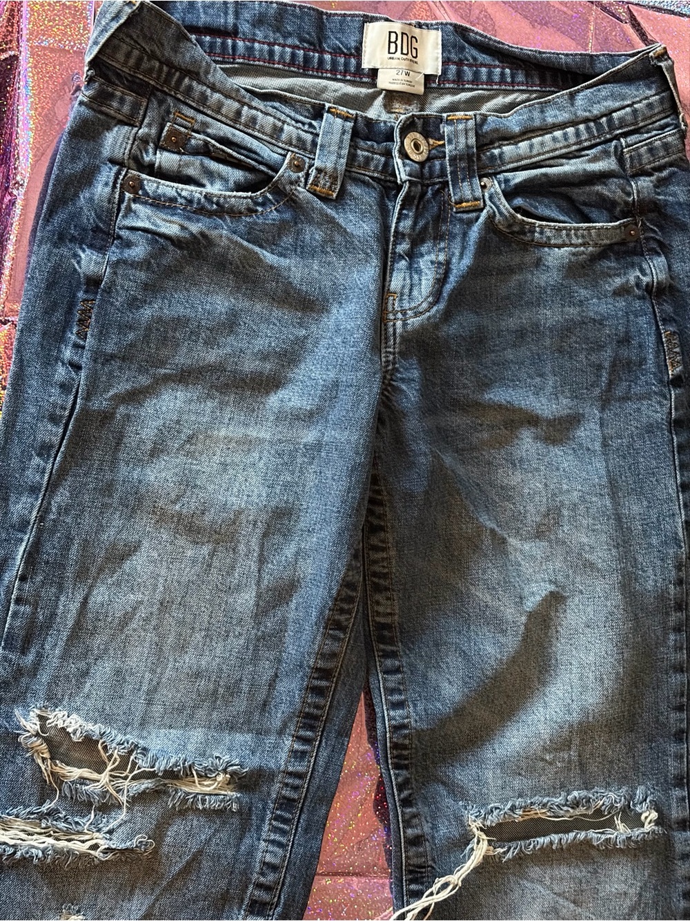 BDG Women's Faded Blue Distressed Boyfriend Jeans